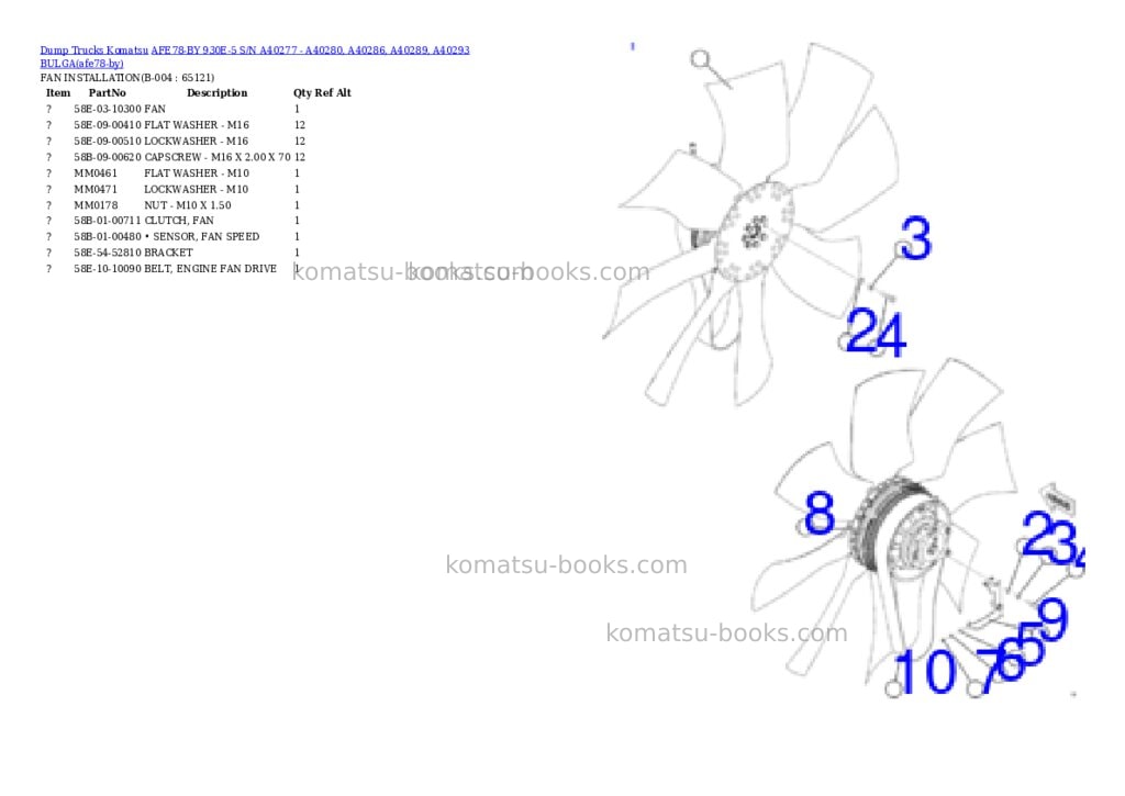 Komatsu AFE78-BY 930E-5 S/N A40277 - A40280, A40286, A40289, A40293 BULGA Parts catalog cover Page 2