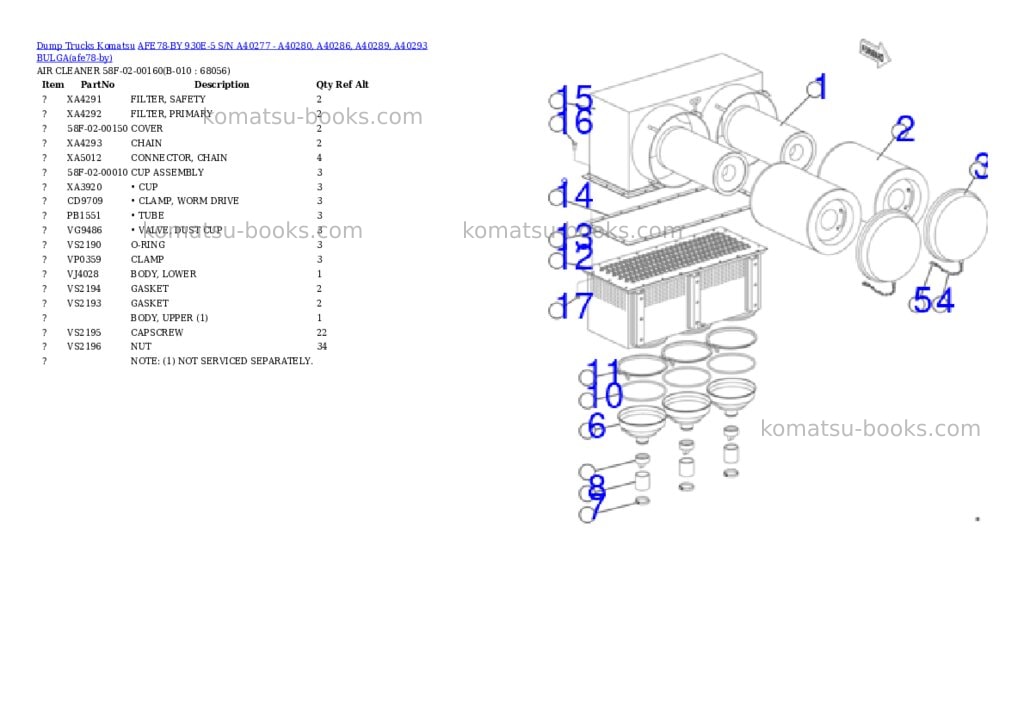 Komatsu AFE78-BY 930E-5 S/N A40277 - A40280, A40286, A40289, A40293 BULGA Parts catalog cover Page 5