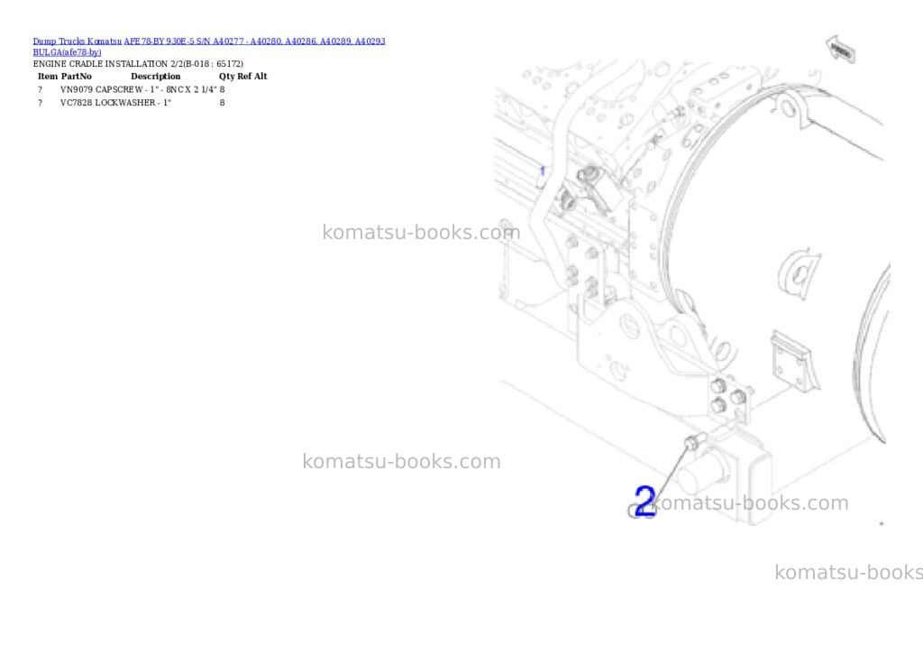 Komatsu AFE78-BY 930E-5 S/N A40277 - A40280, A40286, A40289, A40293 BULGA Parts catalog cover Page 9