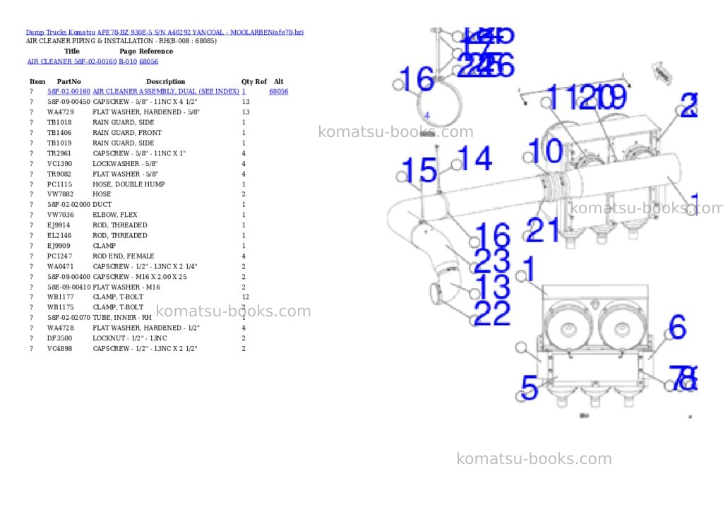 Komatsu AFE78-BZ 930E-5 S/N A40292 YANCOAL - MOOLARBEN Parts catalog cover Page 4 Komatsu AFE78-BZ 930E-5 S/N A40292 YANCOAL - MOOLARBEN Parts catalog cover Page 4
