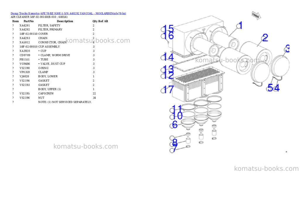 Komatsu AFE78-BZ 930E-5 S/N A40292 YANCOAL - MOOLARBEN Parts catalog cover Page 5 Komatsu AFE78-BZ 930E-5 S/N A40292 YANCOAL - MOOLARBEN Parts catalog cover Page 5