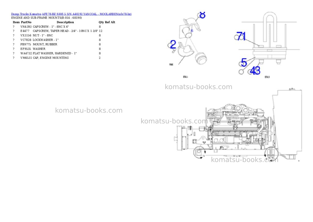 Komatsu AFE78-BZ 930E-5 S/N A40292 YANCOAL - MOOLARBEN Parts catalog cover Page 7 Komatsu AFE78-BZ 930E-5 S/N A40292 YANCOAL - MOOLARBEN Parts catalog cover Page 7