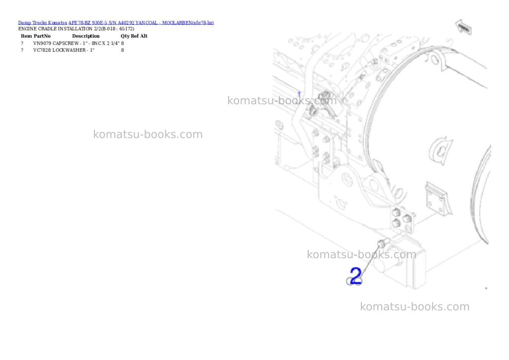 Komatsu AFE78-BZ 930E-5 S/N A40292 YANCOAL - MOOLARBEN Parts catalog cover Page 9 Komatsu AFE78-BZ 930E-5 S/N A40292 YANCOAL - MOOLARBEN Parts catalog cover Page 9
