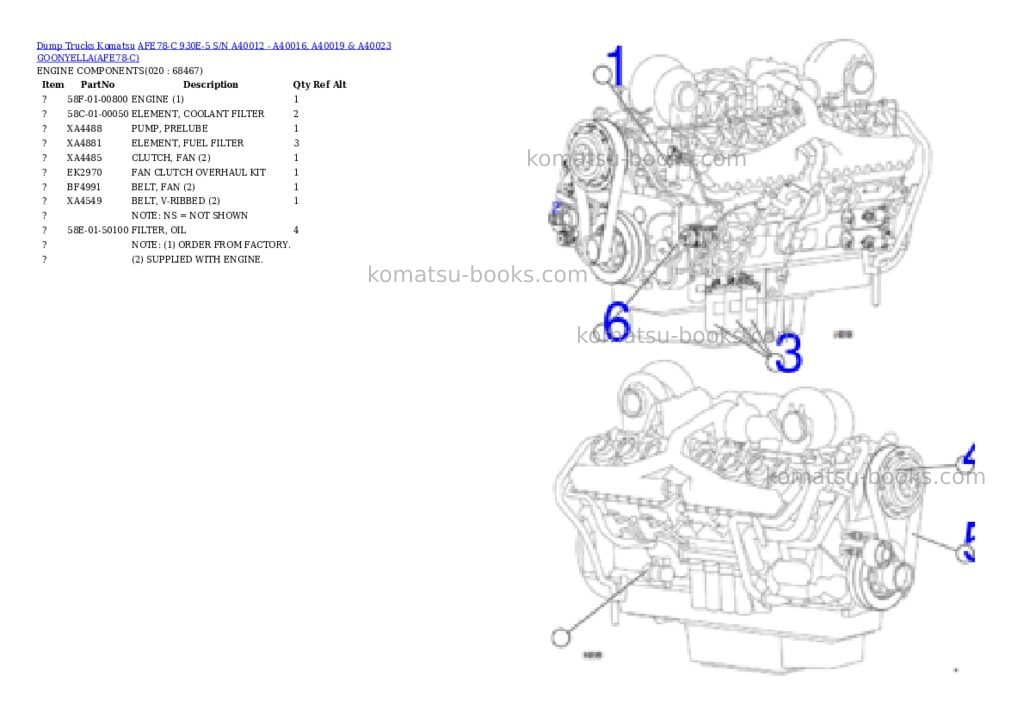 Komatsu afe78-c 930e-5 s/n a40012 - a40016, a40019 & a40023 goonyella Parts catalog cover Page 10