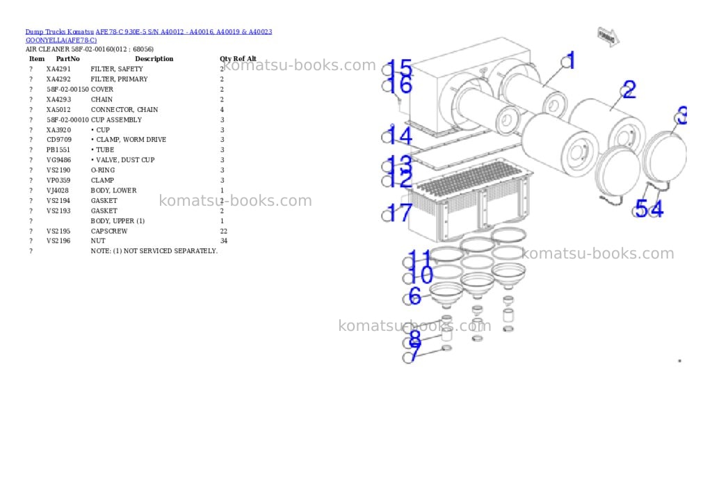 Komatsu afe78-c 930e-5 s/n a40012 - a40016, a40019 & a40023 goonyella Parts catalog cover Page 6