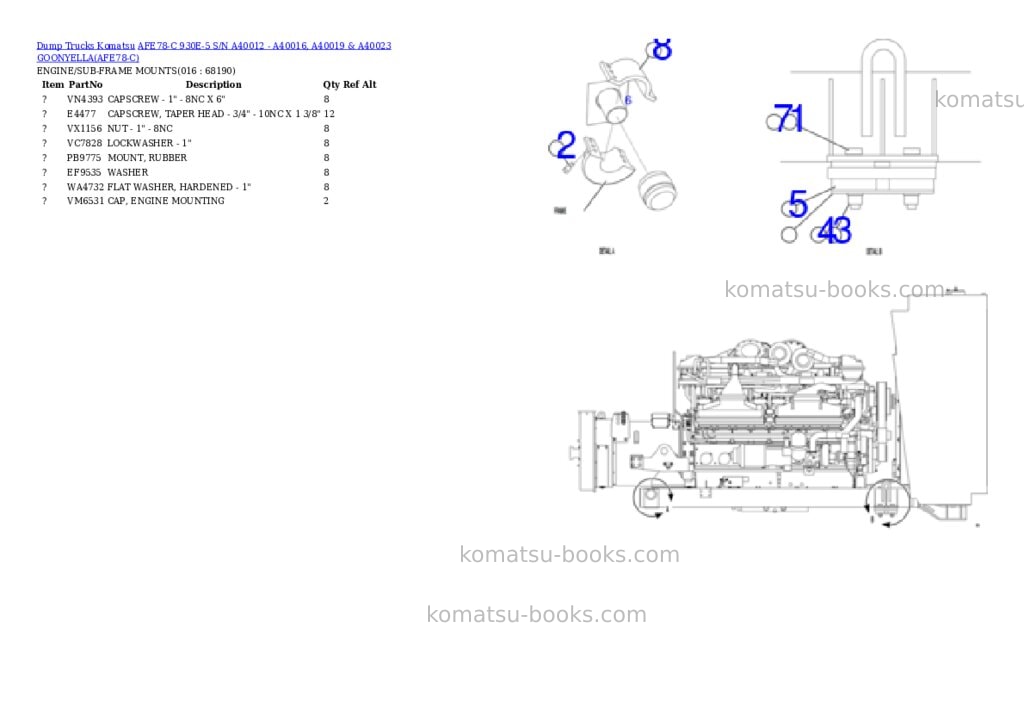 Komatsu afe78-c 930e-5 s/n a40012 - a40016, a40019 & a40023 goonyella Parts catalog cover Page 8
