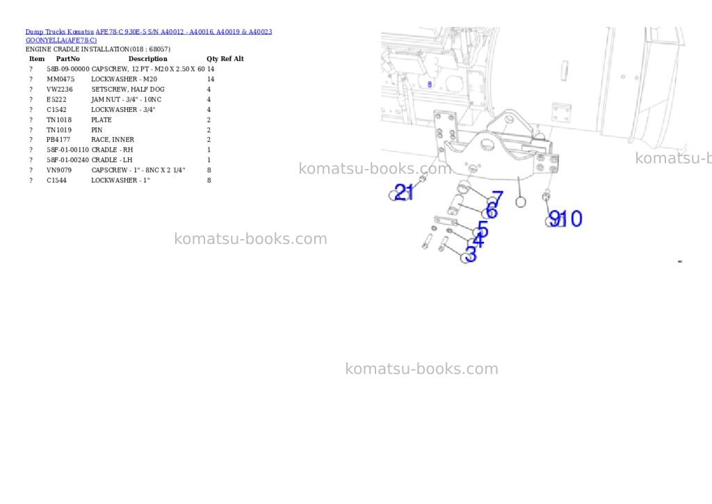 Komatsu afe78-c 930e-5 s/n a40012 - a40016, a40019 & a40023 goonyella Parts catalog cover Page 9