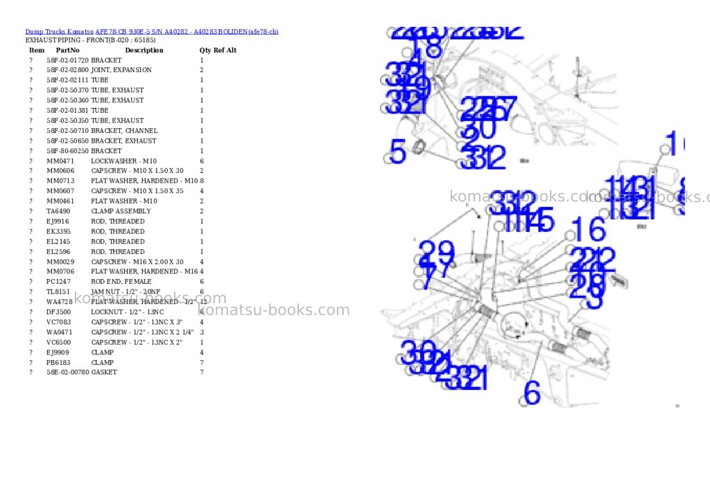 Komatsu AFE78-CB 930E-5 S/N A40282 - A40283 BOLIDEN Parts catalog cover Page 10
