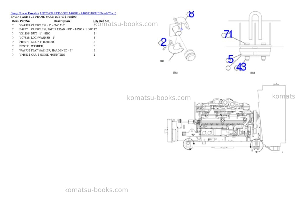 Komatsu AFE78-CB 930E-5 S/N A40282 - A40283 BOLIDEN Parts catalog cover Page 7