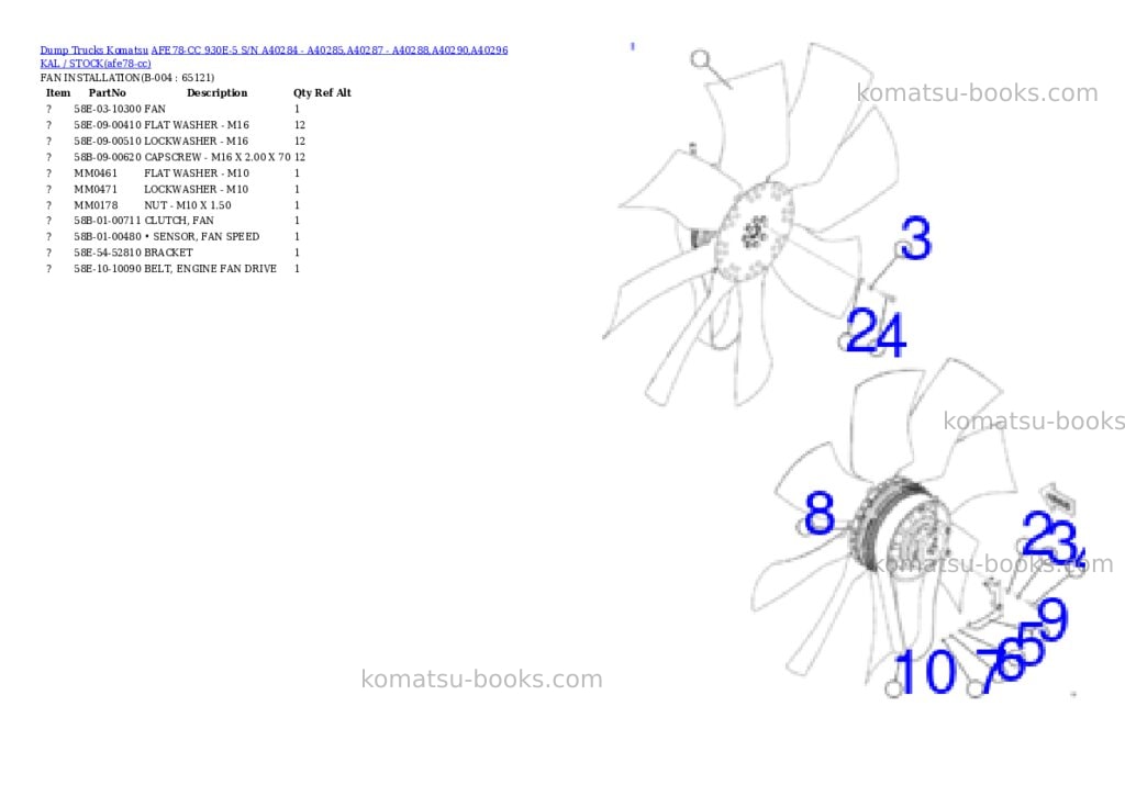 Komatsu AFE78-CC 930E-5 S/N A40284 - A40285,A40287 - A40288,A40290,A40296 KAL / STOCK Parts catalog cover Page 2