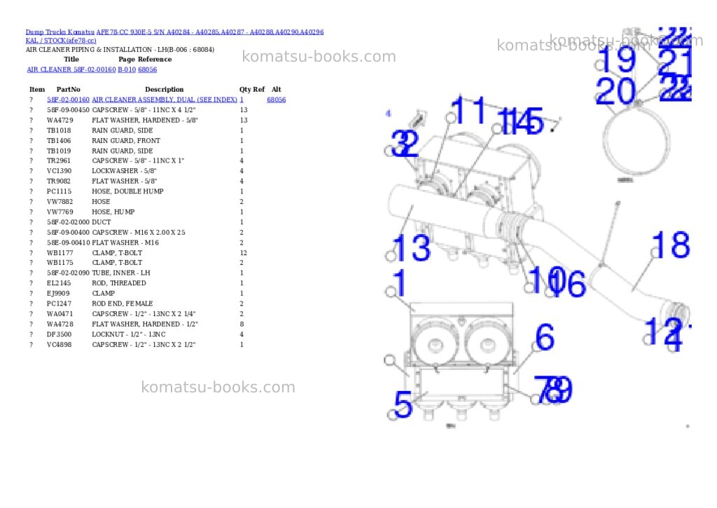 Komatsu AFE78-CC 930E-5 S/N A40284 - A40285,A40287 - A40288,A40290,A40296 KAL / STOCK Parts catalog cover Page 3