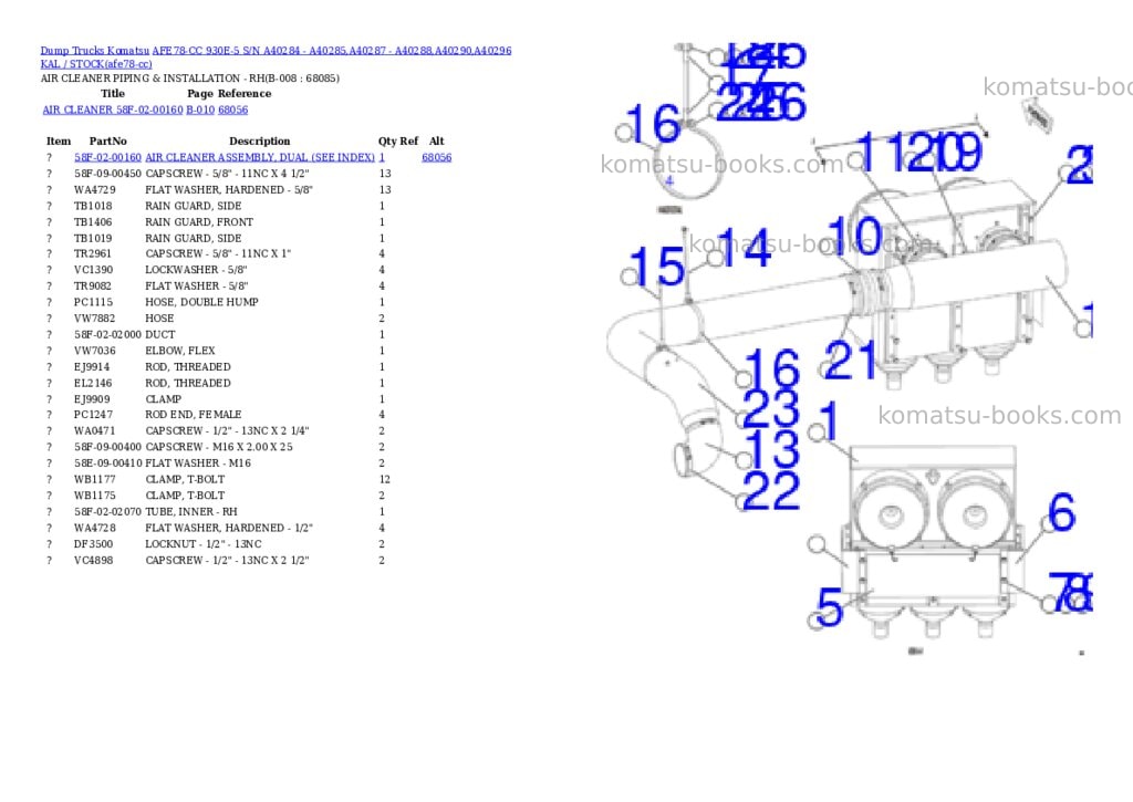 Komatsu AFE78-CC 930E-5 S/N A40284 - A40285,A40287 - A40288,A40290,A40296 KAL / STOCK Parts catalog cover Page 4