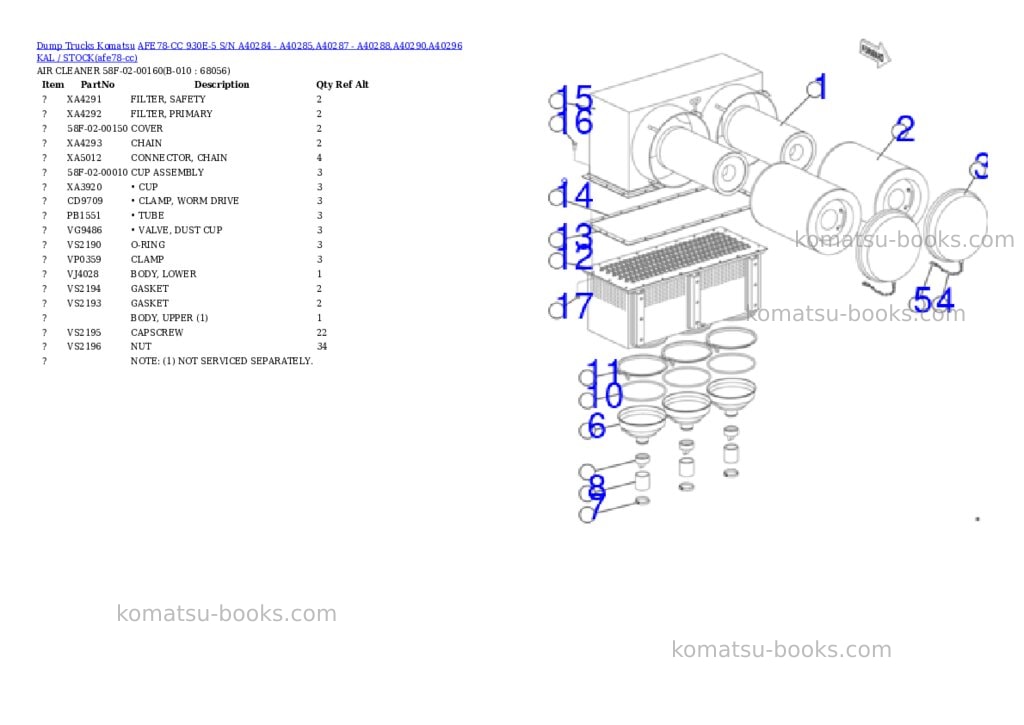 Komatsu AFE78-CC 930E-5 S/N A40284 - A40285,A40287 - A40288,A40290,A40296 KAL / STOCK Parts catalog cover Page 5