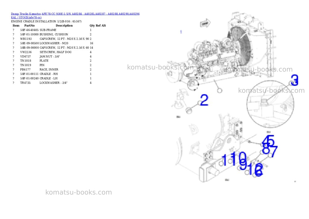Komatsu AFE78-CC 930E-5 S/N A40284 - A40285,A40287 - A40288,A40290,A40296 KAL / STOCK Parts catalog cover Page 8