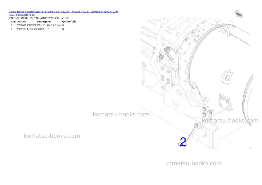 Komatsu AFE78-CC 930E-5 S/N A40284 - A40285,A40287 - A40288,A40290,A40296 KAL / STOCK Parts catalog cover Page 9