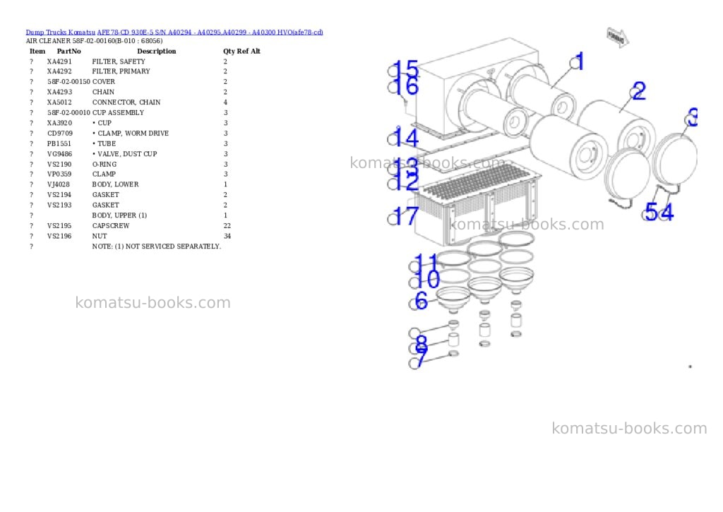 Komatsu AFE78-CD 930E-5 S/N A40294 - A40295,A40299 - A40300 HVO Parts catalog cover Page 5 Komatsu AFE78-CD 930E-5 S/N A40294 - A40295,A40299 - A40300 HVO Parts catalog cover Page 5
