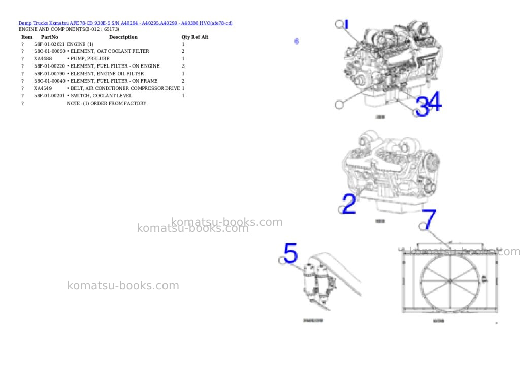 Komatsu AFE78-CD 930E-5 S/N A40294 - A40295,A40299 - A40300 HVO Parts catalog cover Page 6 Komatsu AFE78-CD 930E-5 S/N A40294 - A40295,A40299 - A40300 HVO Parts catalog cover Page 6