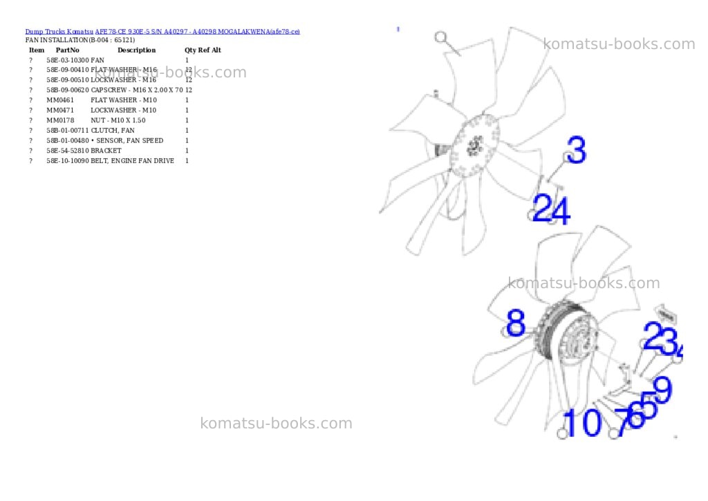 Komatsu AFE78-CE 930E-5 S/N A40297 - A40298 MOGALAKWENA Parts catalog cover Komatsu AFE78-CE 930E-5 S/N A40297 - A40298 MOGALAKWENA Parts catalog cover