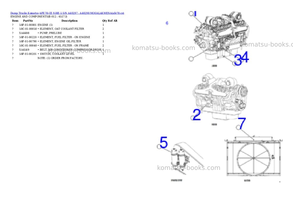 Komatsu AFE78-CE 930E-5 S/N A40297 - A40298 MOGALAKWENA Parts catalog cover Page 5 Komatsu AFE78-CE 930E-5 S/N A40297 - A40298 MOGALAKWENA Parts catalog cover Page 5