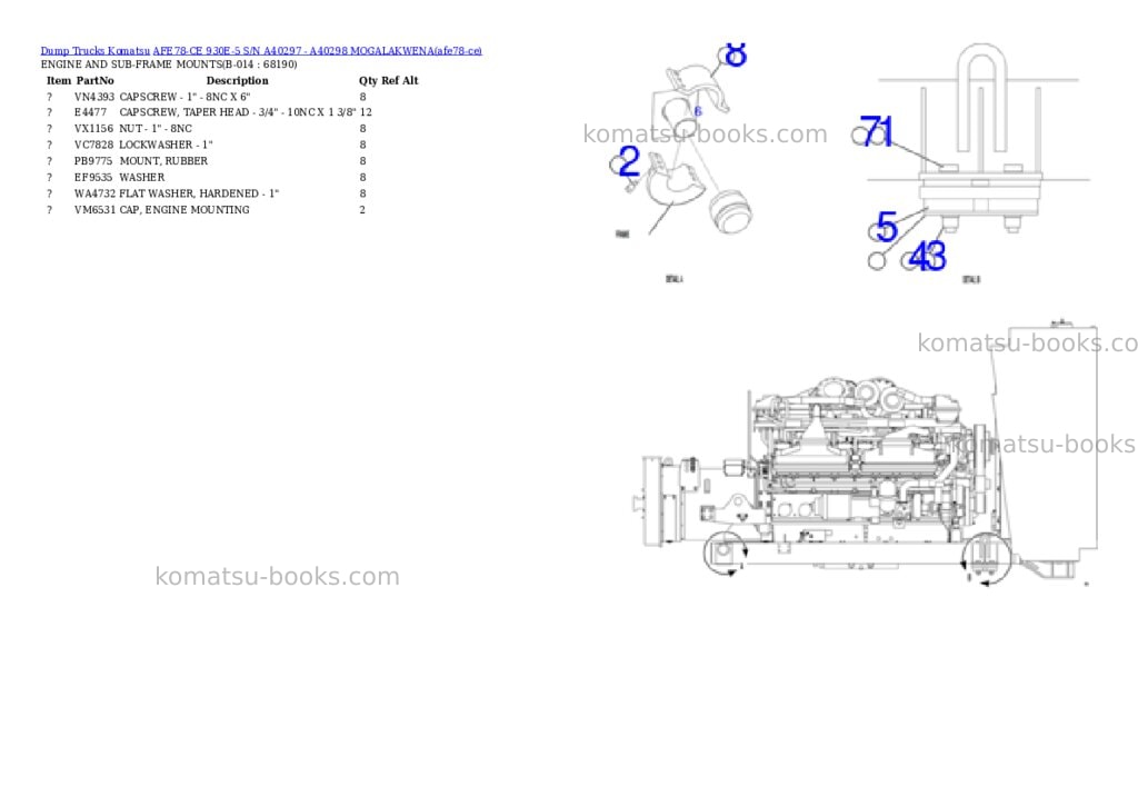 Komatsu AFE78-CE 930E-5 S/N A40297 - A40298 MOGALAKWENA Parts catalog cover Page 6 Komatsu AFE78-CE 930E-5 S/N A40297 - A40298 MOGALAKWENA Parts catalog cover Page 6