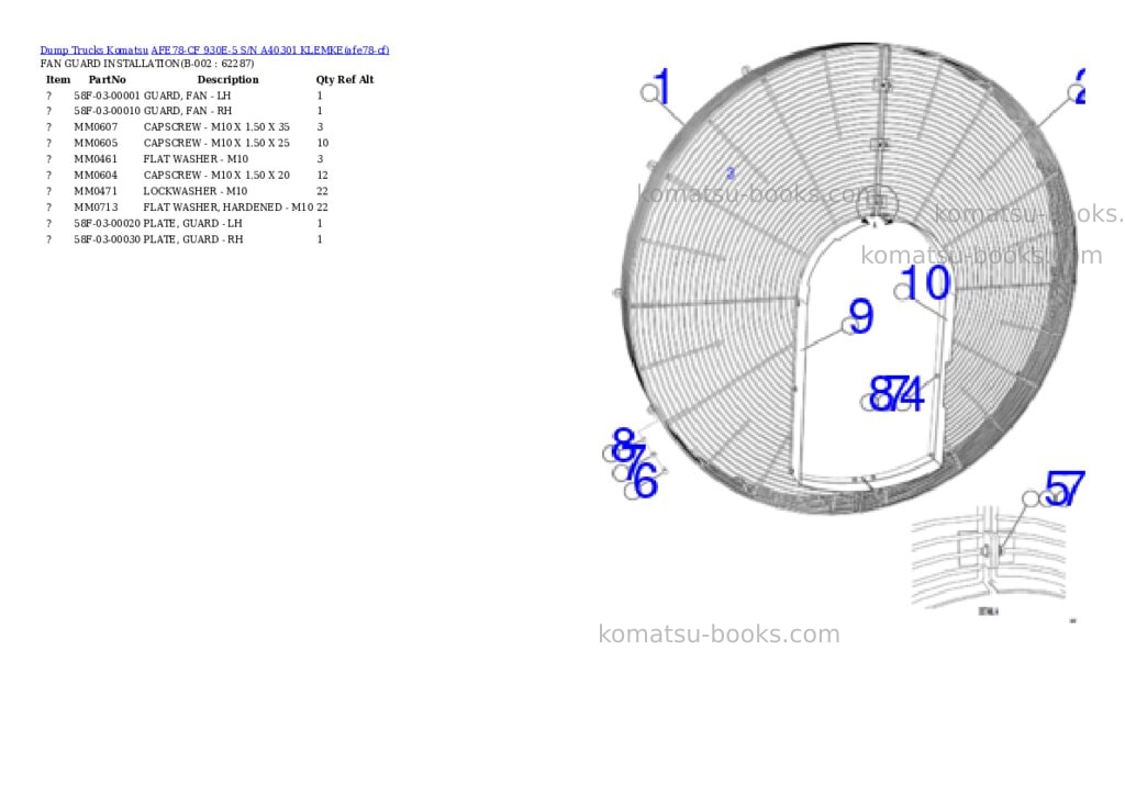 Komatsu AFE78-CF 930E-5 S/N A40301 KLEMKE Parts catalog cover