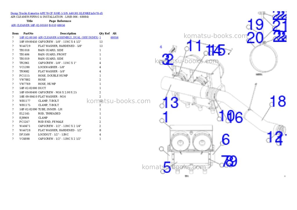 Komatsu AFE78-CF 930E-5 S/N A40301 KLEMKE Parts catalog cover Page 3