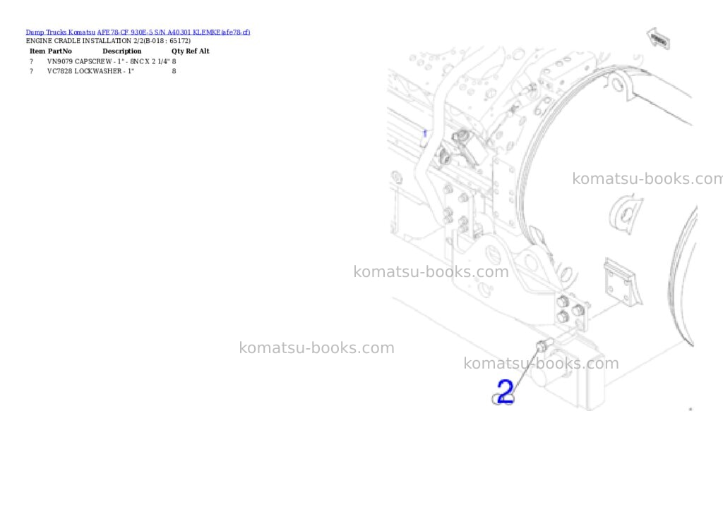 Komatsu AFE78-CF 930E-5 S/N A40301 KLEMKE Parts catalog cover Page 9