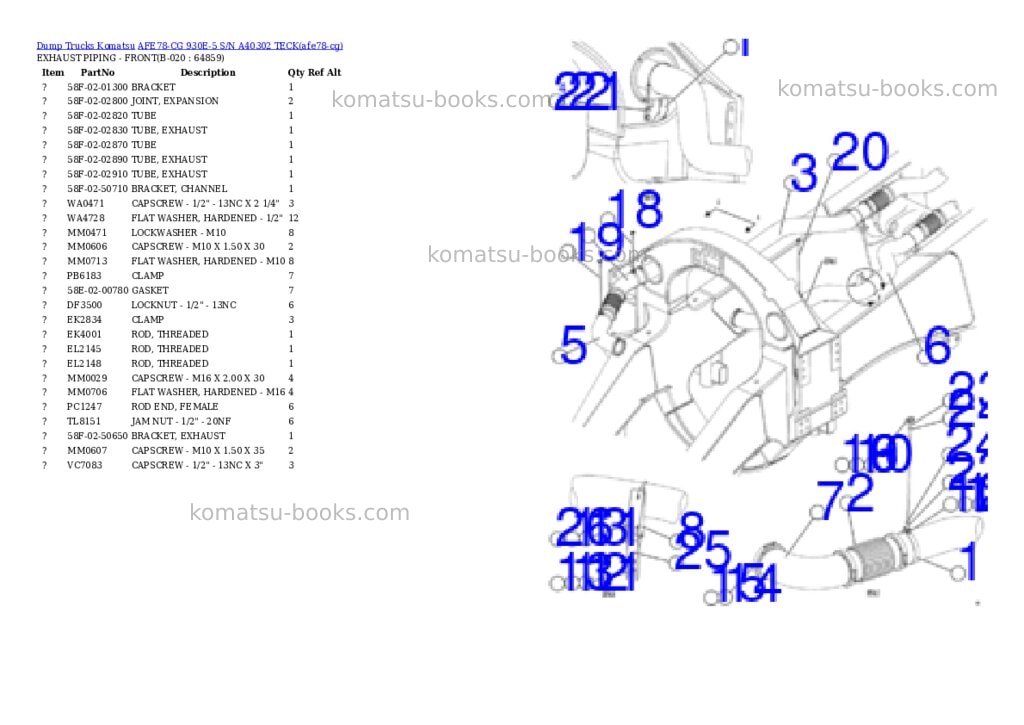 Komatsu AFE78-CG 930E-5 S/N A40302 TECK Parts catalog cover Page 10 Komatsu AFE78-CG 930E-5 S/N A40302 TECK Parts catalog cover Page 10
