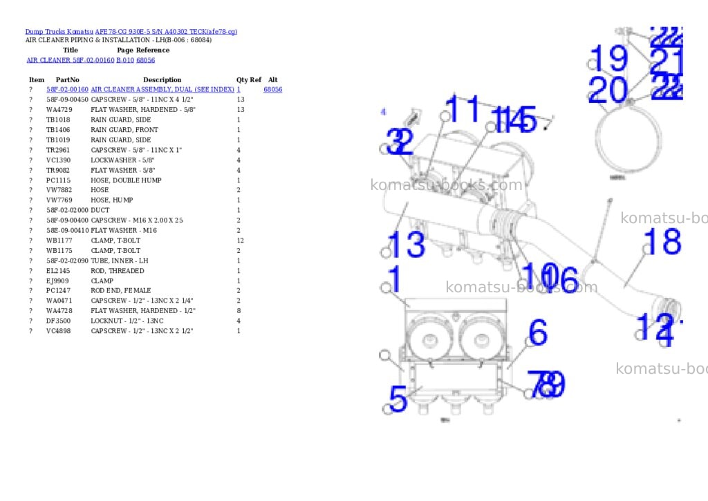 Komatsu AFE78-CG 930E-5 S/N A40302 TECK Parts catalog cover Page 3 Komatsu AFE78-CG 930E-5 S/N A40302 TECK Parts catalog cover Page 3