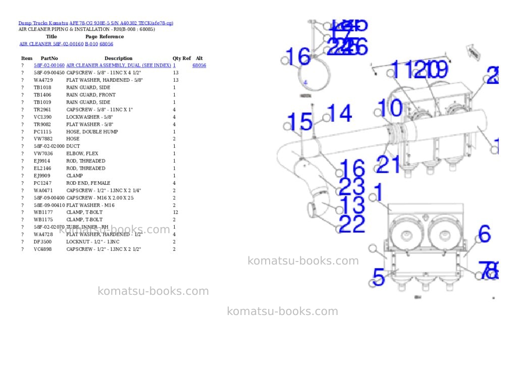 Komatsu AFE78-CG 930E-5 S/N A40302 TECK Parts catalog cover Page 4 Komatsu AFE78-CG 930E-5 S/N A40302 TECK Parts catalog cover Page 4
