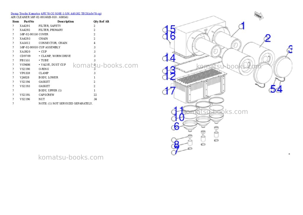 Komatsu AFE78-CG 930E-5 S/N A40302 TECK Parts catalog cover Page 5 Komatsu AFE78-CG 930E-5 S/N A40302 TECK Parts catalog cover Page 5