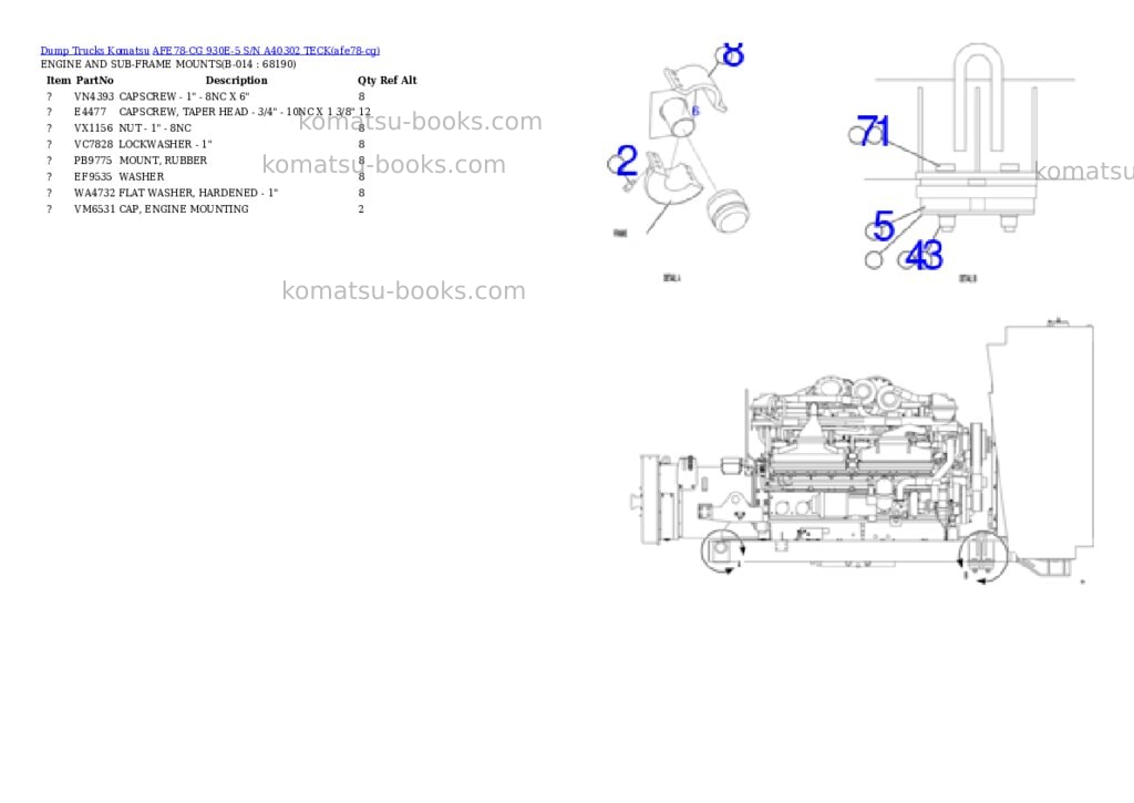 Komatsu AFE78-CG 930E-5 S/N A40302 TECK Parts catalog cover Page 7 Komatsu AFE78-CG 930E-5 S/N A40302 TECK Parts catalog cover Page 7