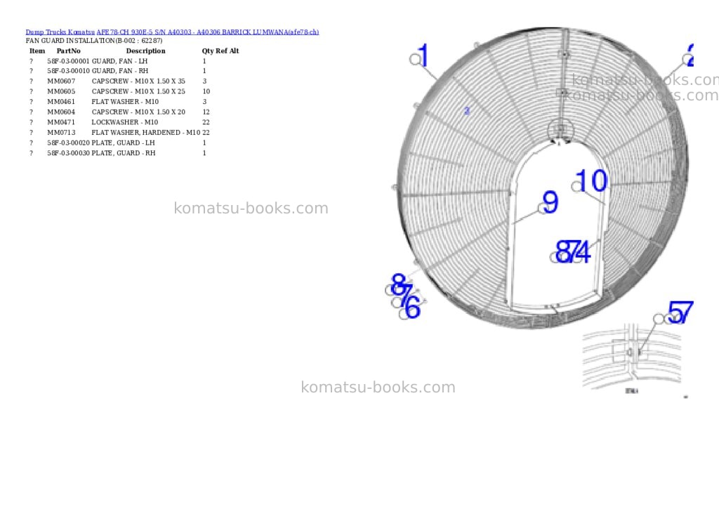 Komatsu AFE78-CH 930E-5 S/N A40303 - A40306 BARRICK LUMWANA Parts catalog cover