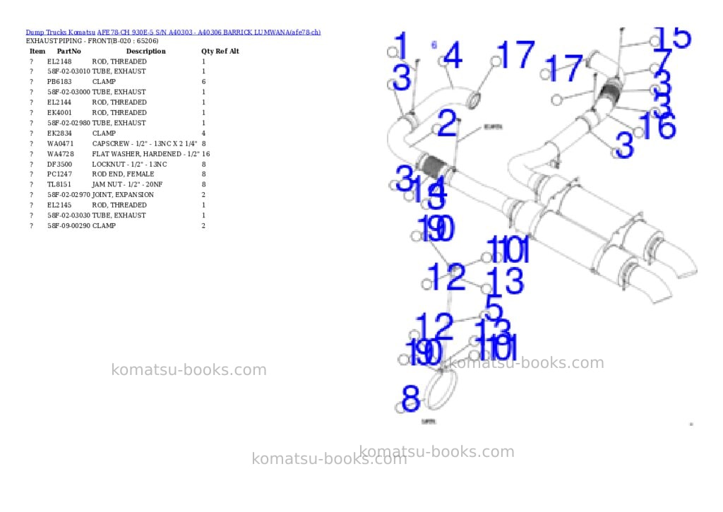Komatsu AFE78-CH 930E-5 S/N A40303 - A40306 BARRICK LUMWANA Parts catalog cover Page 10