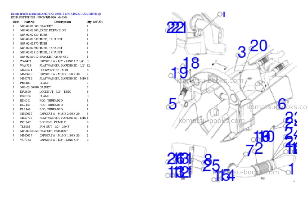 Komatsu AFE78-CJ 930E-5 S/N A40291 IOCC Parts catalog cover Page 10 Komatsu AFE78-CJ 930E-5 S/N A40291 IOCC Parts catalog cover Page 10