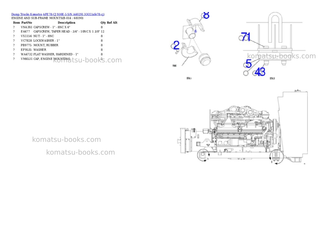 Komatsu AFE78-CJ 930E-5 S/N A40291 IOCC Parts catalog cover Page 7 Komatsu AFE78-CJ 930E-5 S/N A40291 IOCC Parts catalog cover Page 7