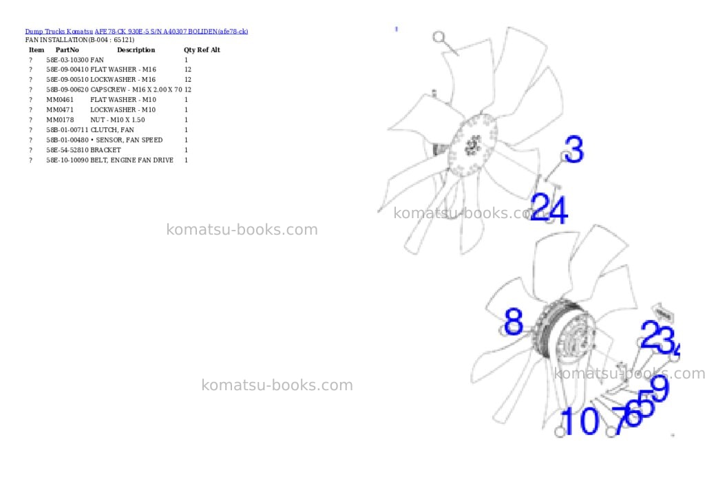 Komatsu AFE78-CK 930E-5 S/N A40307 BOLIDEN Parts catalog cover Page 2