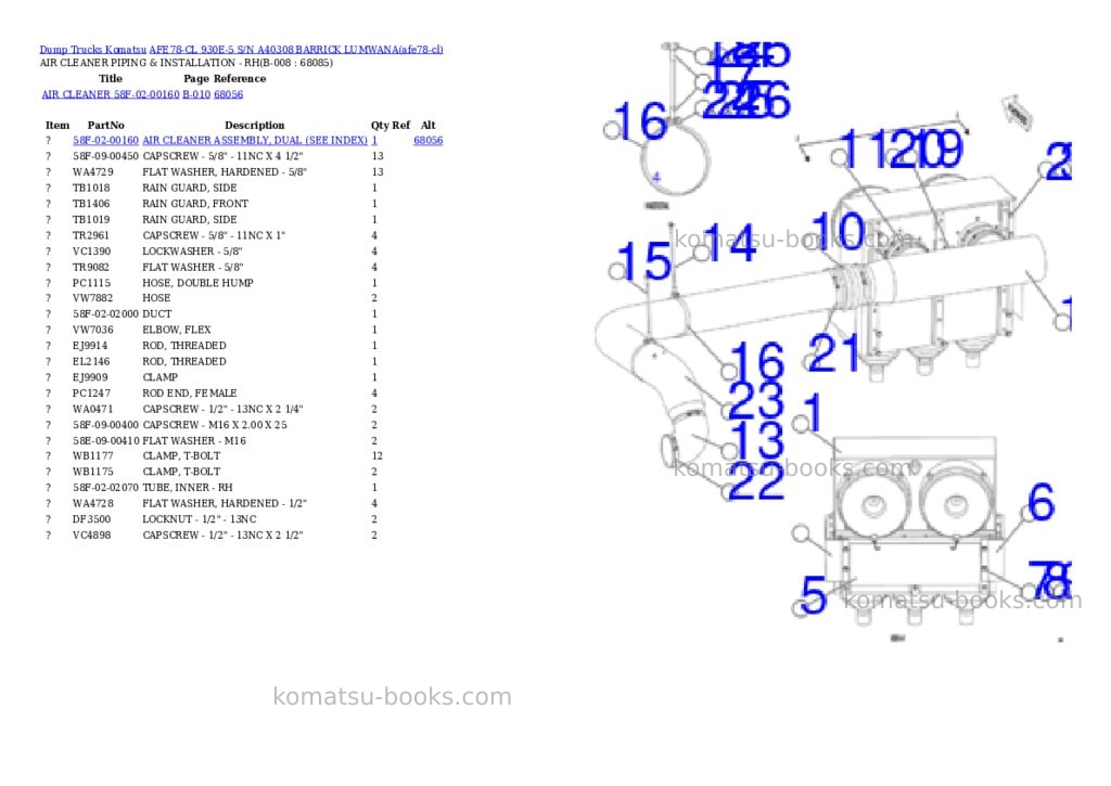 Komatsu AFE78-CL 930E-5 S/N A40308 BARRICK LUMWANA Parts catalog cover Page 4
