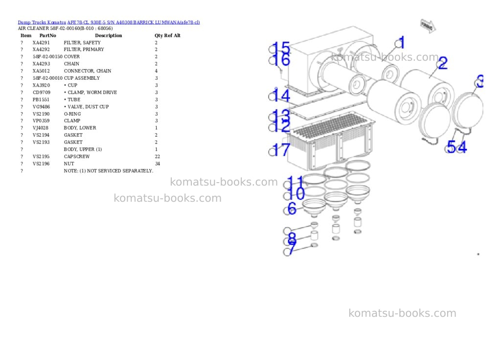 Komatsu AFE78-CL 930E-5 S/N A40308 BARRICK LUMWANA Parts catalog cover Page 5