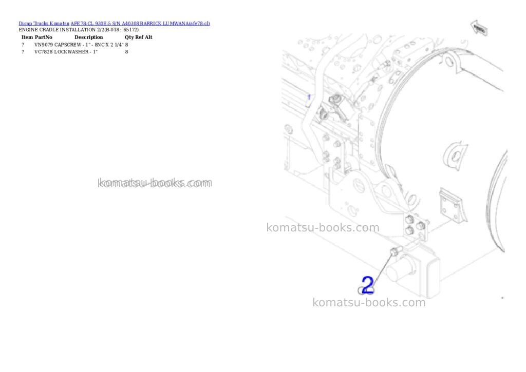 Komatsu AFE78-CL 930E-5 S/N A40308 BARRICK LUMWANA Parts catalog cover Page 9