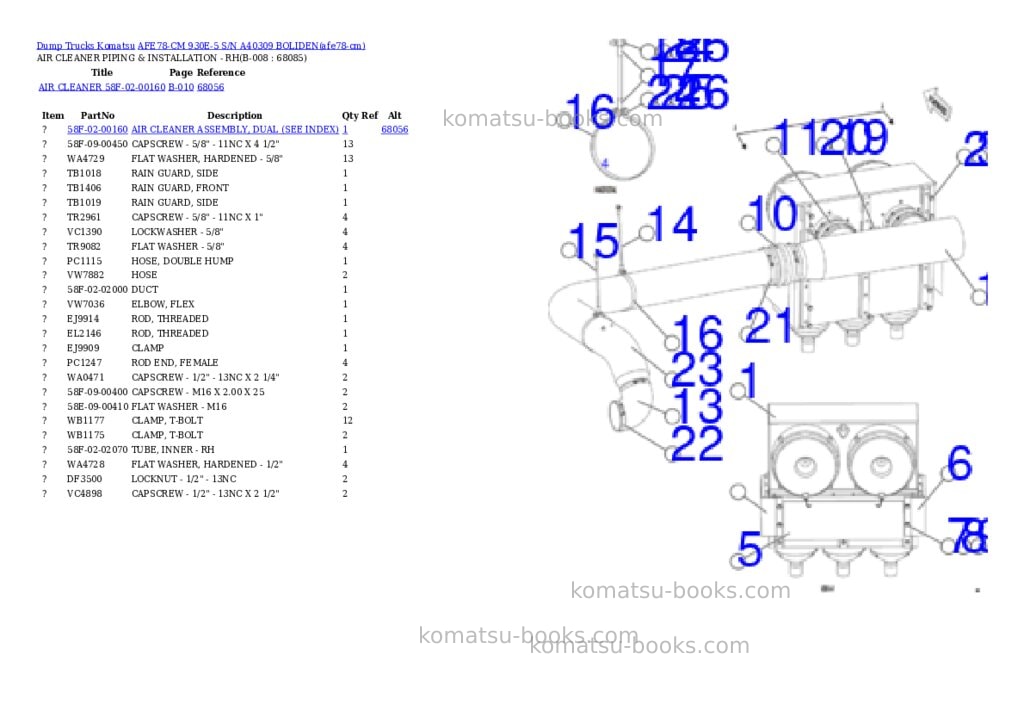 Komatsu AFE78-CM 930E-5 S/N A40309 BOLIDEN Parts catalog cover