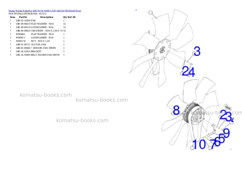 Komatsu AFE78-CN 930E-5 S/N A40310 TECK Parts catalog cover Page 2