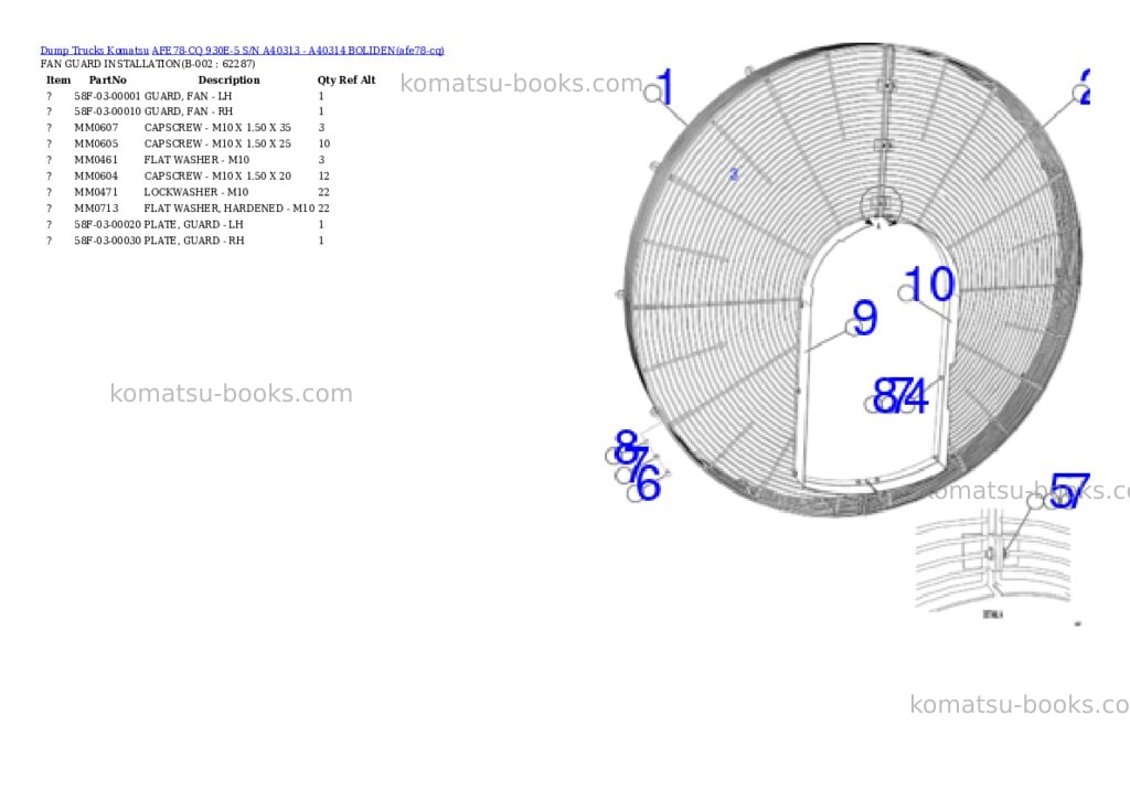 Komatsu AFE78-CQ 930E-5 S/N A40313 - A40314 BOLIDEN Parts catalog cover