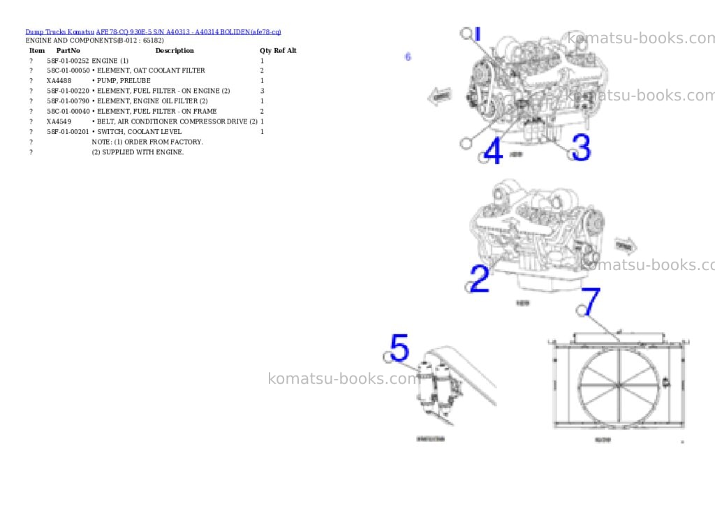 Komatsu AFE78-CQ 930E-5 S/N A40313 - A40314 BOLIDEN Parts catalog cover Page 6