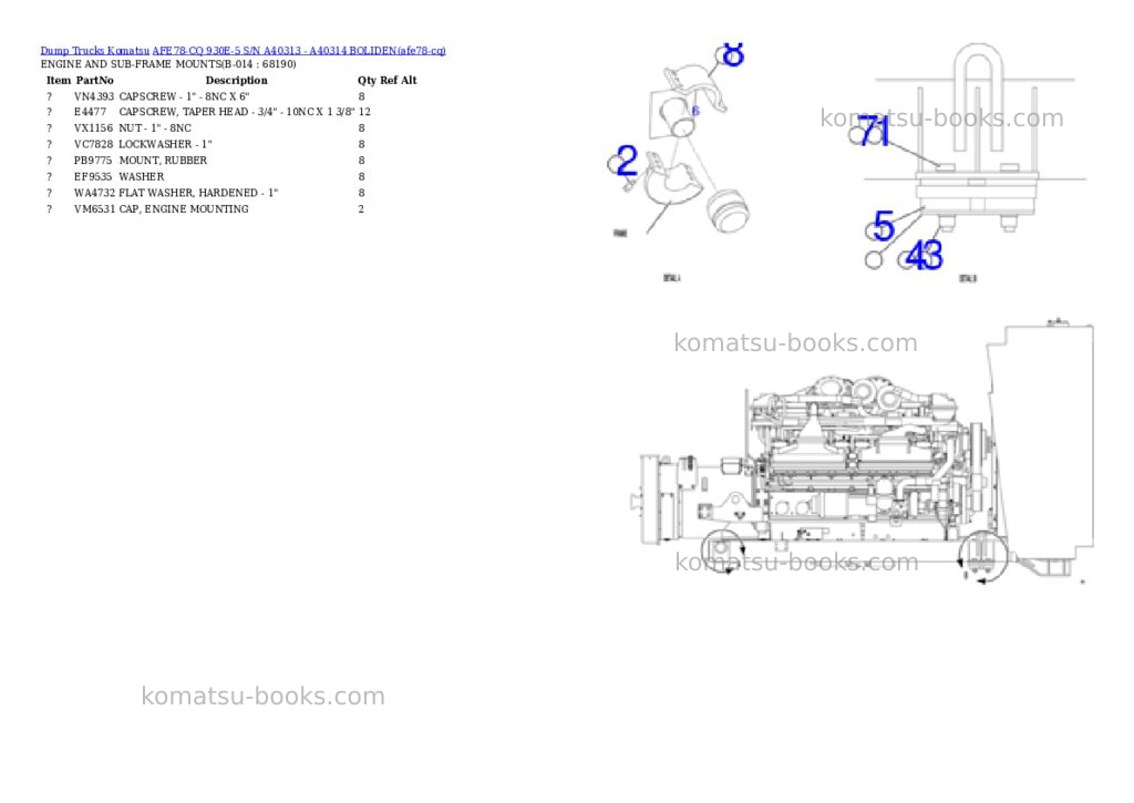 Komatsu AFE78-CQ 930E-5 S/N A40313 - A40314 BOLIDEN Parts catalog cover Page 7