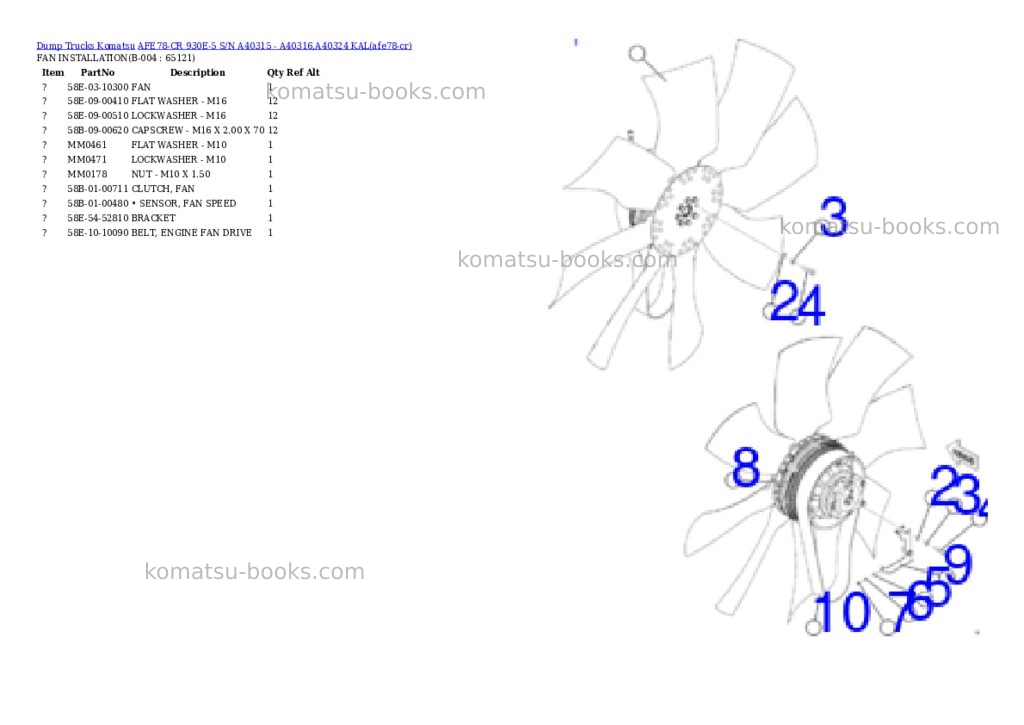 Komatsu AFE78-CR 930E-5 S/N A40315 - A40316,A40324 KAL Parts catalog cover Page 2 Komatsu AFE78-CR 930E-5 S/N A40315 - A40316,A40324 KAL Parts catalog cover Page 2