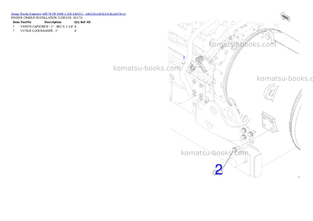 Komatsu AFE78-CR 930E-5 S/N A40315 - A40316,A40324 KAL Parts catalog cover Page 9 Komatsu AFE78-CR 930E-5 S/N A40315 - A40316,A40324 KAL Parts catalog cover Page 9