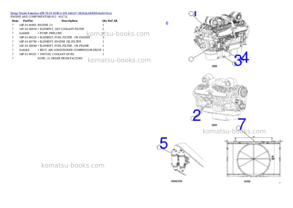 Komatsu AFE78-CS 930E-5 S/N A40317 MOGALAKWENA Parts catalog cover Page 6 Komatsu AFE78-CS 930E-5 S/N A40317 MOGALAKWENA Parts catalog cover Page 6