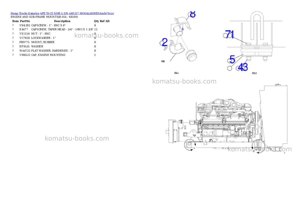 Komatsu AFE78-CS 930E-5 S/N A40317 MOGALAKWENA Parts catalog cover Page 7 Komatsu AFE78-CS 930E-5 S/N A40317 MOGALAKWENA Parts catalog cover Page 7