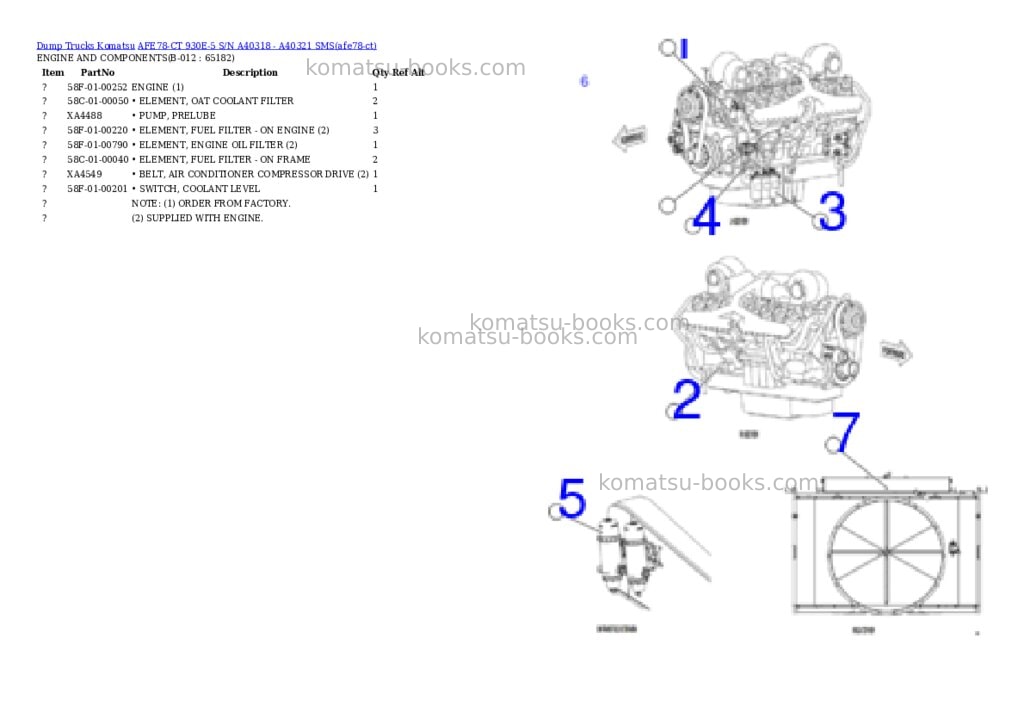 Komatsu AFE78-CT 930E-5 S/N A40318 - A40321 SMS Parts catalog cover Page 6 Komatsu AFE78-CT 930E-5 S/N A40318 - A40321 SMS Parts catalog cover Page 6